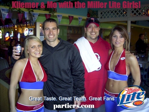 Partiers.com members Kliemer & Mo with the Miller Lite Girls partying in Cleveland, OH!